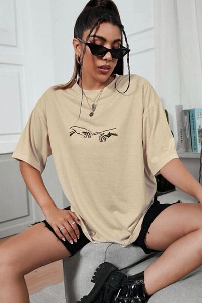 Moda Glo Tricou de mână supradimensionat pentru femei Michelangelo, bej