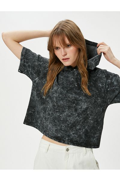 Koton Hooded Sweatshirt Short Sleeve Pale Effect