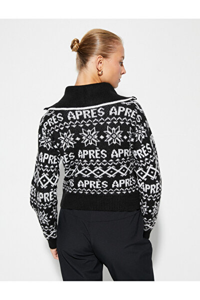 Koton Πλεκτό πουλόβερ με μοτίβο με φαρδύ γιακά με μισό φερμουάρ