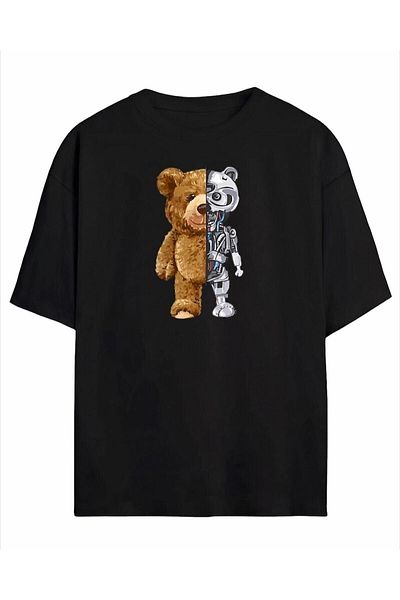 Moda Glo Zokawear Deluxe Oversize Unisex Robotic T-Shirt Black Bear