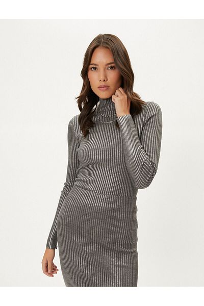 Koton Strickpullover mit halbem Rollkragen, Metallic-Gold, reguläre Passform, Kaschmir-Struktur