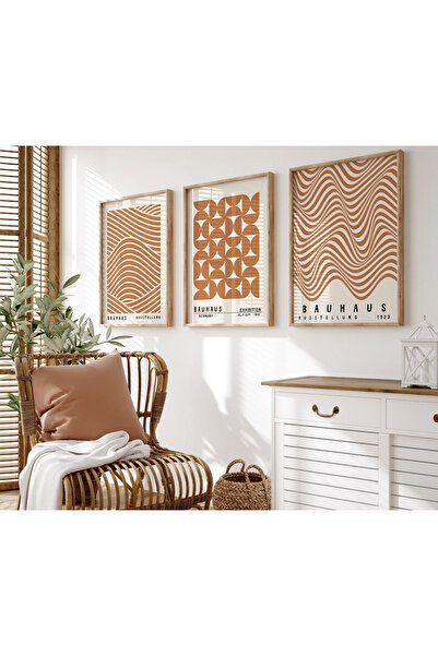 woodhomeworks Ahşap Çerçeveli 3 Lü Soyut Tablo Home Ev Salon Oturma Odası Yat...