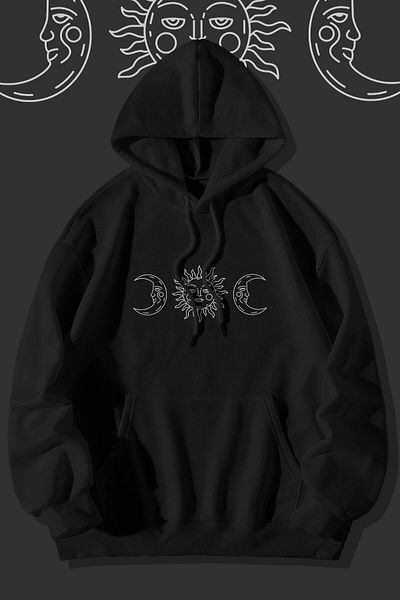 Moda Glo Unisex φούτερ με μαύρη κουκούλα - Blassed-celestial printed, Kangaroo Pocket Hoodie