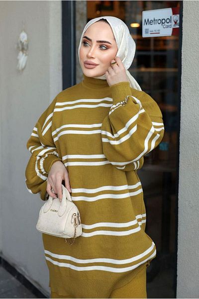 Moda Rosa 25K4116 - Oil Green - Striped Fishinglap Tricot Pullover