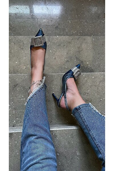 EVASAMLİSHOESBAG Toka Detaylı Jean Görünümlü Stiletto