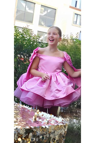 NA ADDESIGN Rochie Roz pentru Fata, Rochie Roz din Satin Granulat