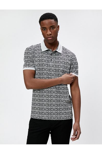 Koton Tricou cu gât polo, cu nasturi, imprimat etnic, cu mânecă scurtă, slim fit, bumbac