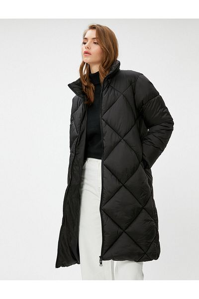 Koton Puffer Jacket Stand Collar Kapsa na zip