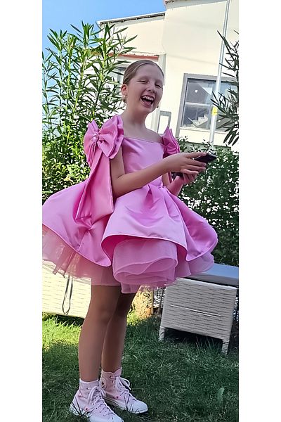NA ADDESIGN Rochie Roz pentru Fata, Rochie Roz din Satin Granulat