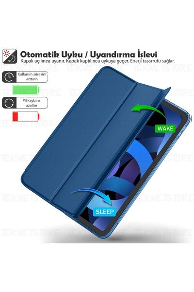 TEKNETSTORE İpad Air 11" M3 (2025) / M2 (2024) / Air 10.9" (2022 / 2020) Kılıf Kapaklı Standlı Uyku Modlu Smart