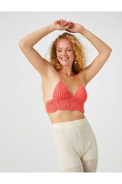 Koton Melis Ağazat X - Crochet Bustier, Knitted Detail and Halter Neck
