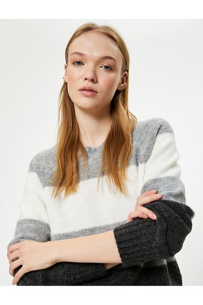 Koton Color Blocked Sweater - Crew Neck, Long Sleeve