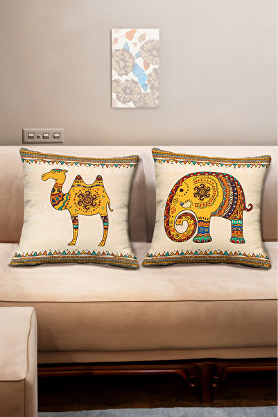 Royalte وسادة مطبوعة رقمية مكونة من قطعتين بأشكال حيوانات ذات طابع أفريقي بال...