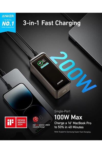 Anker بنك الطاقة برايم، شاحن محمول بسعة 20,000 مللي أمبير/ساعة مع خرج 200 وات