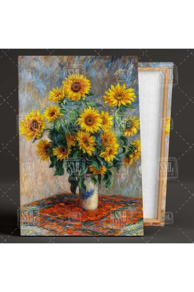 SML TABLO Ay Çiçeği Vazo Günebakan Ayçiçeği Resim Ünlü Ressamlar Serisi Dikey Kanvas Tablo