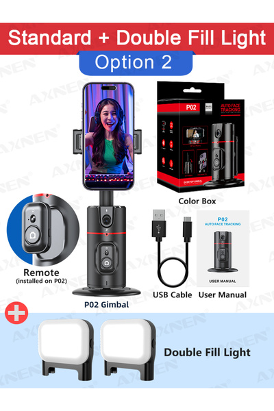 Choice P02-Fill Lights P02 مثبت Gimbal يدور 360 درجة، متابعة Selfie Desktop F...