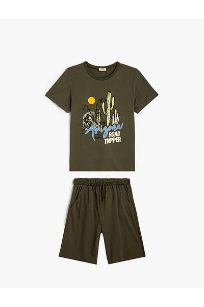 Koton Cotton 2-Piece T-Shirt and Shorts Set - Print Detailed