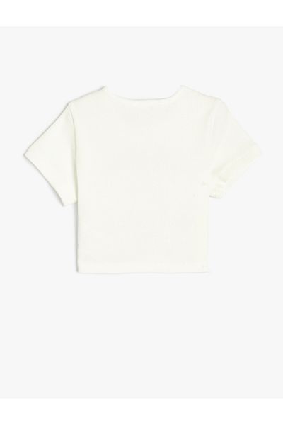 Koton Crop T-Shirt Printed Short Sleeve Crew Neck Ribbed