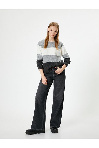 Koton Color Blocked Sweater - Crew Neck, Long Sleeve