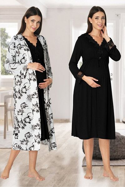 by İGP Pregnant Maternity Cotton Long Sleeve Pajama Set