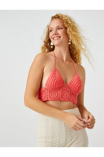 Koton Melis Ağazat X - Crochet Bustier, Knitted Detail and Halter Neck