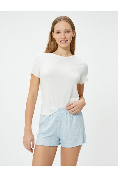 Koton Set de pijama pantaloni scurți cu mânecă scurtă cu decolteu rotund Imprimat