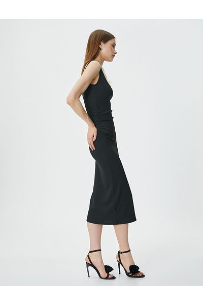 Koton Μίντι Φόρεμα με τιράντες U-Neck με ραβδώσεις Bodycon