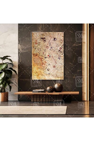 SML TABLO Ünlü Denizci Piri Reis Haritası Vintage Harita Eski Dünya Haritası Dikey Kanvas Tablo