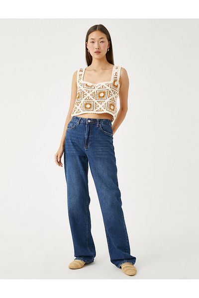 Koton Crop Bustier mit Häkel-Quadratausschnitt
