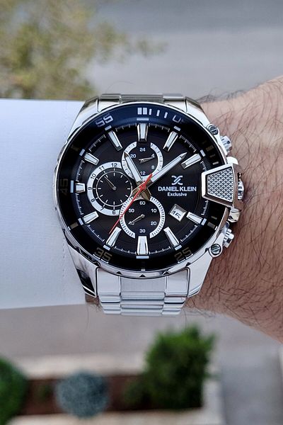 Daniel Klein Men's Wrist Watch with Black Dial and Gray Cord Function - Dkgnct1436