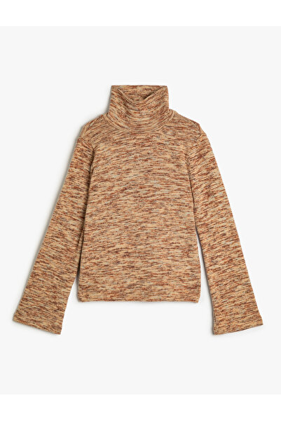 Koton Πλεκτό μπλουζάκι με μισό λαιμό με φαρδύ μακρυμάνικο έθνικ σχέδιο