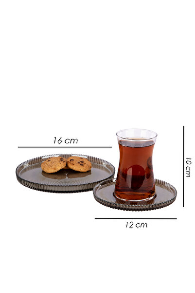 Lizzy 18 Parça Kristal Kesme Cam Lüsterli Pasta Tabaklı Çay, Sunum, Servis Seti