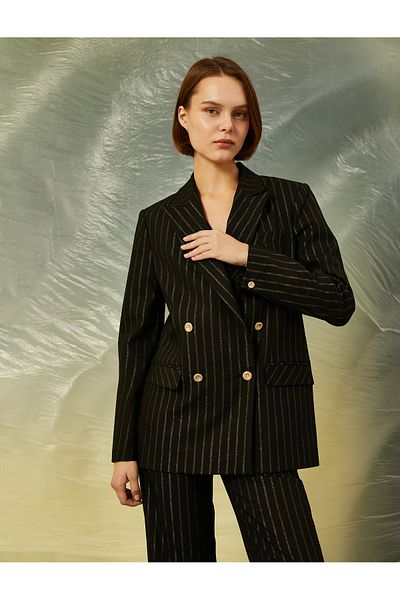 Koton Glitzernde zweireihige Blazerjacke