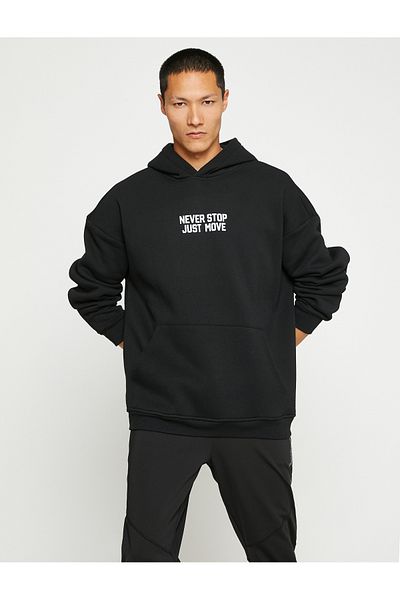Koton Raised Hooded Sweatshirt Slogan Printed Pocket Detailed Long Sleeve