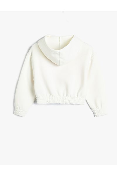 Koton Baumwoll-Crop-Sweatshirt mit Kapuze - Slogan bedruckt Raster