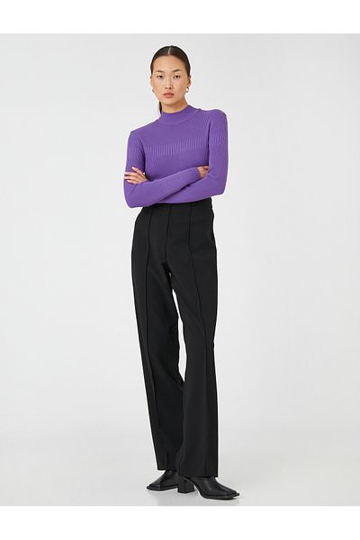 Koton Pulover pe jumatate cu guler rotit Tricoturi Rigate Cashmere Texturat