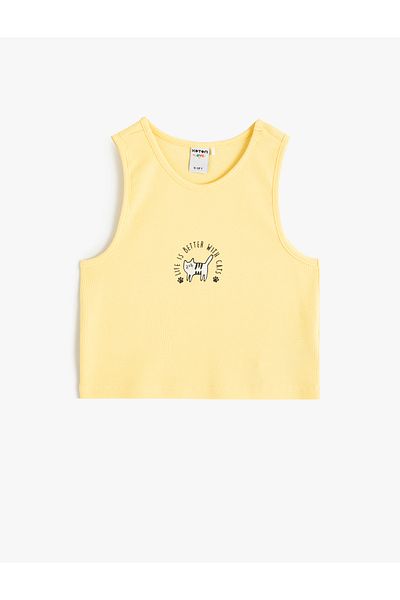 Koton Cotton Cat Printed Tank Top - Sleeveless and Ribbed