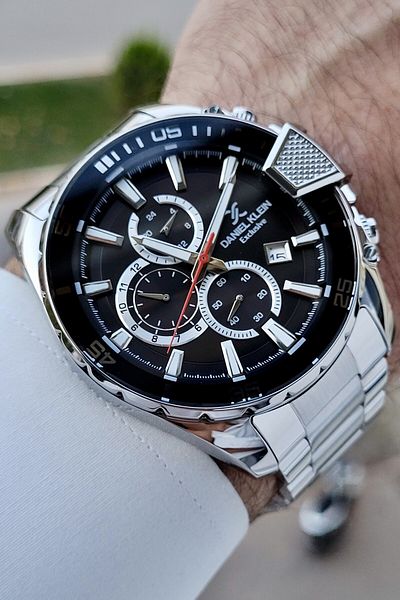 Daniel Klein Men's Wrist Watch with Black Dial and Gray Cord Function - Dkgnct1436