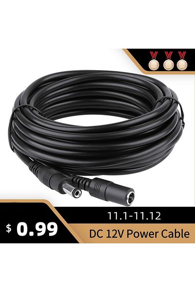 Choice كابل تمديد طاقة 5 متر DC12V موصل 2.1*5.5 مم ذكر إلى أنثى لكاميرات المراقبة CCTV باللون الأسود