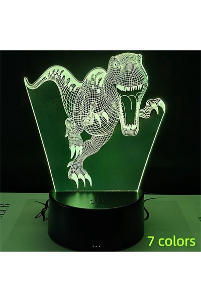 Choice 7 Colors 1pc Dinosaur 3D Night Light, 3D Optical Illusion Lamp With Touch, 7-Color Changing Ambient