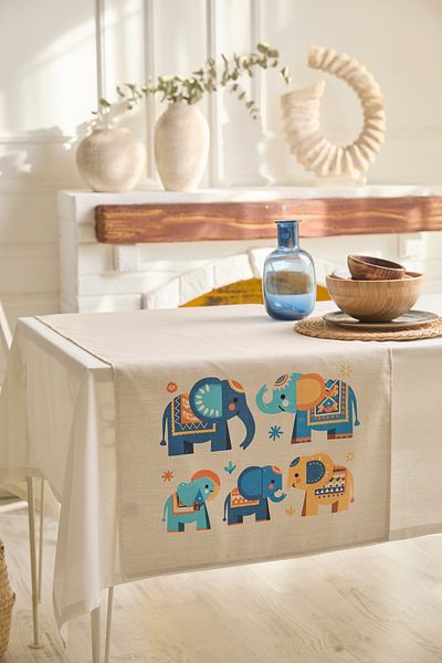 AYSHOME Ays Home Πολύχρωμος δρομέας με μοτίβο ελέφαντα (Λινά εμφάνιση)