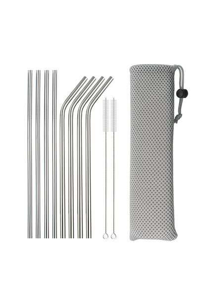 Choice 8pcs Silver Reusable Metal Drinking Straws 304 Stainless Steel Sturdy Bent Straight Drinking Straw W