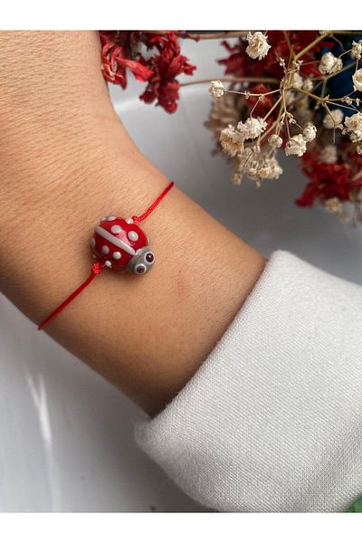 BAE ATOLYE Ladybug Red Murano Glass Rope Bracelet