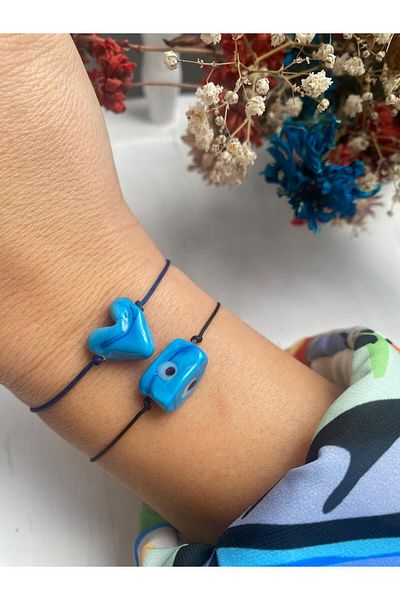BAE ATOLYE Blue Murano Glass Beaded Navy Blue Rope Heart Bracelet