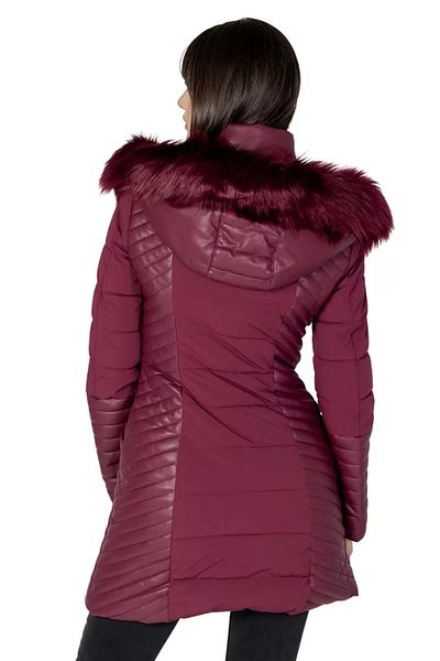 Guess Claret Red Oxana Slim Fit Quilted Women's Coat