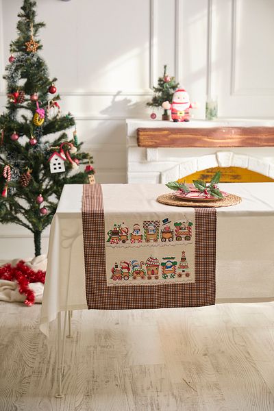 AYSHOME Ays Home Πρωτοχρονιάτικο καφέ Gingham Cookies Runner με σχέδια