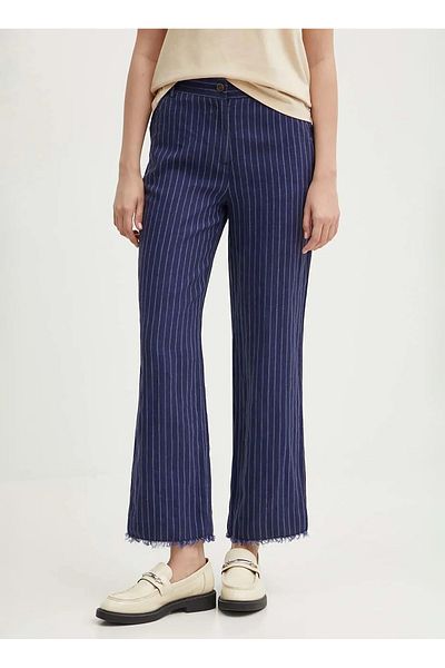 Sisley Pantaloni de damă drept albastru bleumarin cu talie înaltă 4NTHLF055