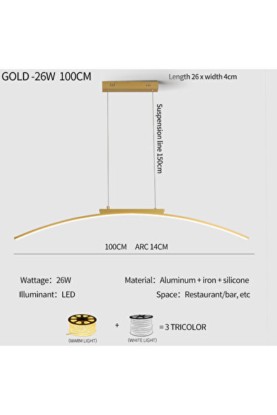 Choice Tricolor GOLD 3 tricolor Pendant Lamp Minimalist Curve Hanging Light Adjustable Height LED Dining En