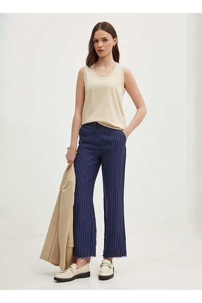 Sisley Pantaloni de damă drept albastru bleumarin cu talie înaltă 4NTHLF055