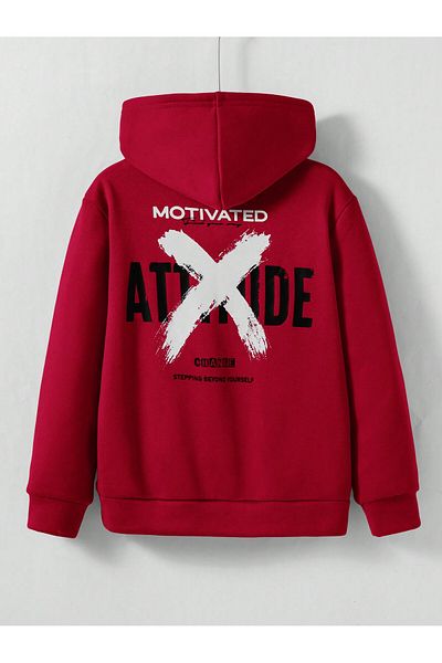 PENTHİLUS Attitude X Claret Red Hooded Sweatshirt - Front and Back Printed